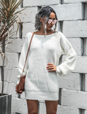 Leisure Off-the-Shoulder Lantern Sleeve Knitted Sweater Skirt