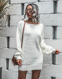 Leisure Off-the-Shoulder Lantern Sleeve Knitted Sweater Skirt