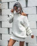 Leisure Off-the-Shoulder Lantern Sleeve Knitted Sweater Skirt
