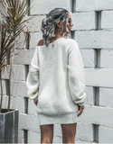 Leisure Off-the-Shoulder Lantern Sleeve Knitted Sweater Skirt