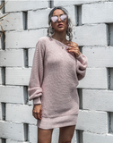 Leisure Off-the-Shoulder Lantern Sleeve Knitted Sweater Skirt