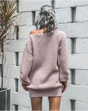 Leisure Off-the-Shoulder Lantern Sleeve Knitted Sweater Skirt