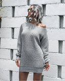 Leisure Off-the-Shoulder Lantern Sleeve Knitted Sweater Skirt