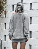 Leisure Off-the-Shoulder Lantern Sleeve Knitted Sweater Skirt