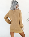 Leisure Off-the-Shoulder Lantern Sleeve Knitted Sweater Skirt