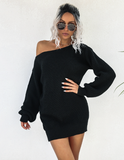 Leisure Off-the-Shoulder Lantern Sleeve Knitted Sweater Skirt