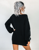 Leisure Off-the-Shoulder Lantern Sleeve Knitted Sweater Skirt