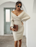word collar bat sleeve sweater backless two-piece hip sweater skirt