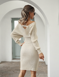 word collar bat sleeve sweater backless two-piece hip sweater skirt