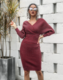 word collar bat sleeve sweater backless two-piece hip sweater skirt