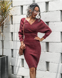 word collar bat sleeve sweater backless two-piece hip sweater skirt
