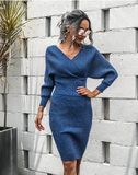 word collar bat sleeve sweater backless two-piece hip sweater skirt