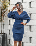 word collar bat sleeve sweater backless two-piece hip sweater skirt