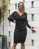 word collar bat sleeve sweater backless two-piece hip sweater skirt