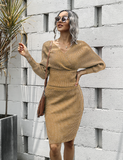 word collar bat sleeve sweater backless two-piece hip sweater skirt