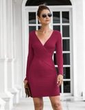 long sexy V-neck hip knitted sweater skirt