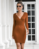 long sexy V-neck hip knitted sweater skirt
