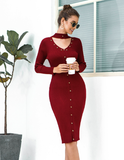 hollow beaded long-sleeved knitted sexy hip-wrapped sweater skirt
