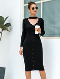 hollow beaded long-sleeved knitted sexy hip-wrapped sweater skirt