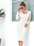 hollow beaded long-sleeved knitted sexy hip-wrapped sweater skirt