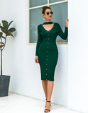 hollow beaded long-sleeved knitted sexy hip-wrapped sweater skirt