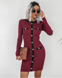 rivet long sleeve knitted jumpsuit hip skirt