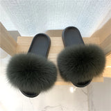 GREEN WIDER FUR WOMEN FASHION SLIDES NEW REALSLIPPERS