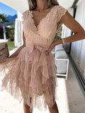 Lace Sexy Summer Deep V-Neck Sweet Sleeveless Solid Ladies Party Dress
