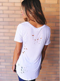 Short Sleeve V Neck with Small Holes T-Shirt Tops