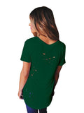 Short Sleeve V Neck with Small Holes T-Shirt Tops