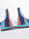 Vintage Vest Backless Printed Thong Bikinis Swimsuits