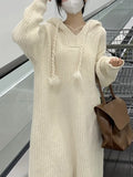 Apricot Long Long Sleeve Hooded Knit Dress