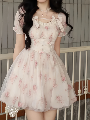 Pearl Accents Blush Rose Garden Party Dress