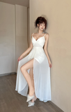 Elegant Black Spaghetti Strap Gown with Sheer Panels