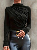 Plus Size Ruched Mock Neck Casual Long Sleeve Top