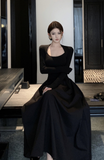 Stylish Black Fitted Bodice Long Skirt Evening Dress