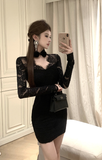 Stylish Long - sleeved Mini Dress with Delicate Lace Detailing