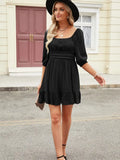 Lantern Sleeves Square Neck Ruffle Back Summer Dress