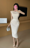 Elegant White Sleeveless Knit Set with Gold Buttons