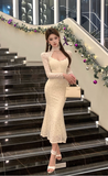 Elegant Cream Lace Mermaid Dress with High Neck Detail