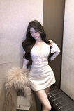 Elegant Cream Outfit with Lace - detailed Top and Mini Skirt