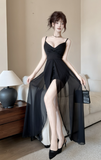 Elegant Black Spaghetti Strap Gown with Sheer Panels