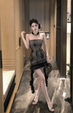 Stylish Strapless Dress with Floral Lace and Ruffled Hem