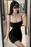Stylish Strappy Black Dress with Delicate Lace Accents