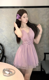 Charming Lilac Halter Mini Dress with Embellished Waist