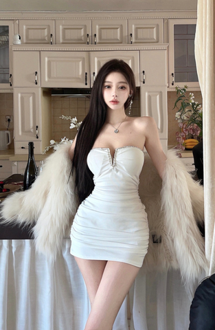Stylish Shiny Embellished White Bodycon Party Dress