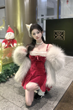Stylish Strapless Christmas - inspired Dress with Faux Fur