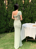 Satin One Shoulder Long Dress with High Slit