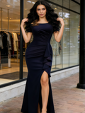 Black Off Shoulder Ruffle Formal Evening Long Dress