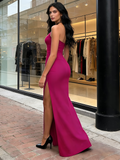 Halter Spandex A Line Long Maxi Dress With Slit